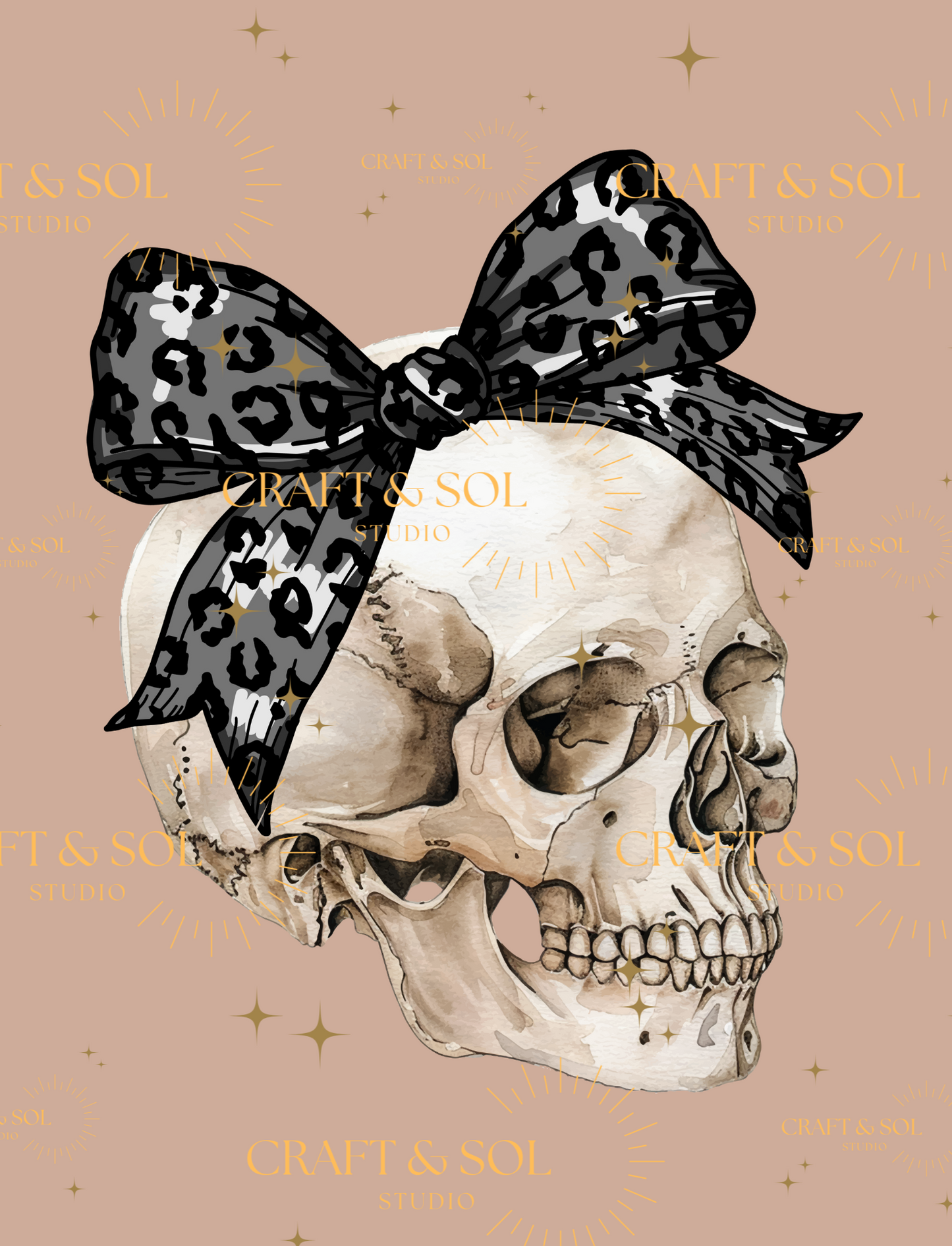 SKULL WITH CHEETAH BOW