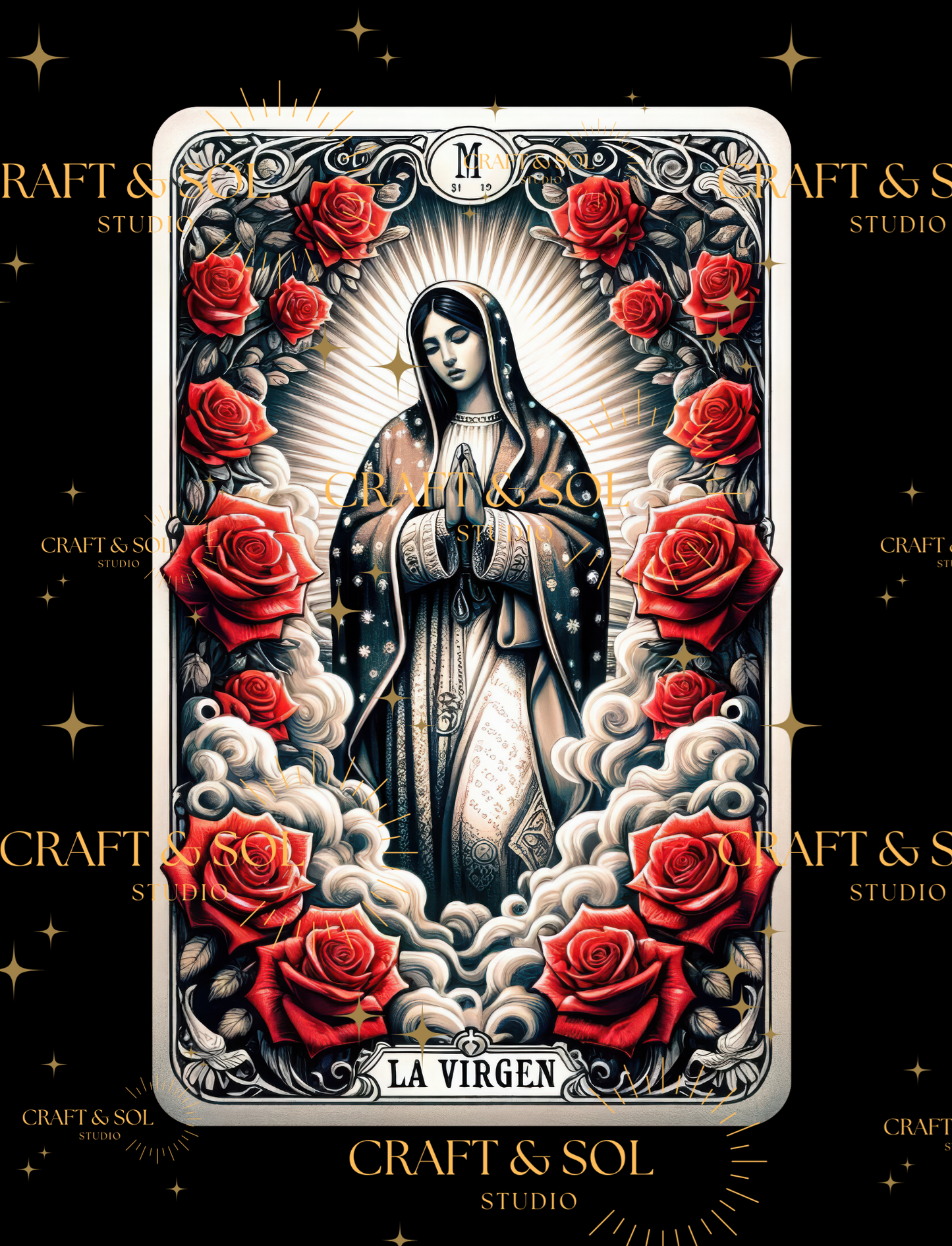 LA VIRGEN WITH RED ROSES