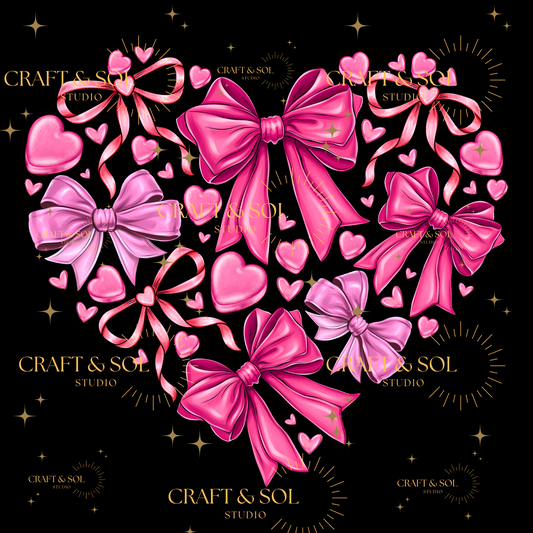 BRIGHT PINK COQUETTE BOW HEART